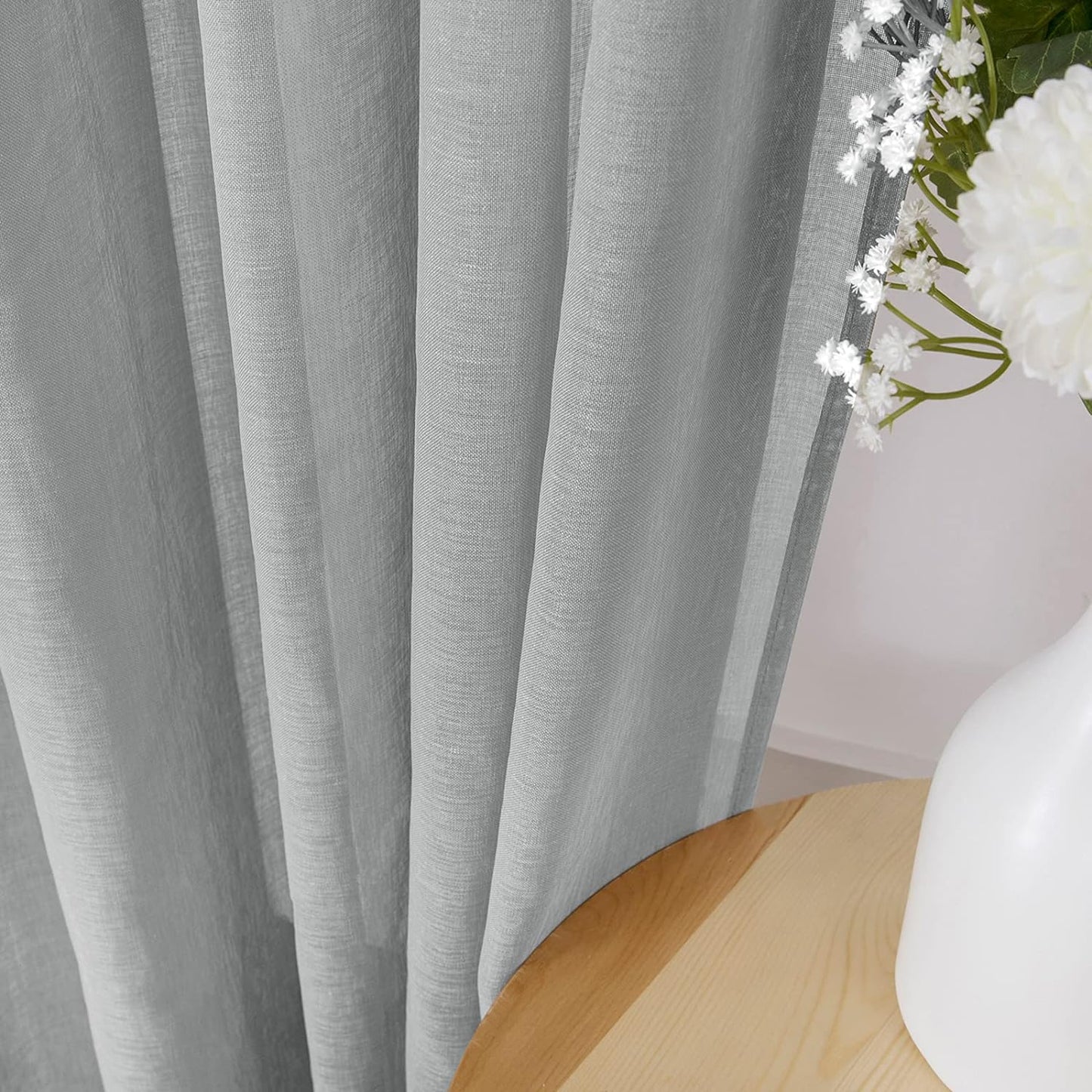 Tollpiz Sheer Curtains Linen Textured Bedroom Curtain Sheers Light Filtering Rod Pocket Voile