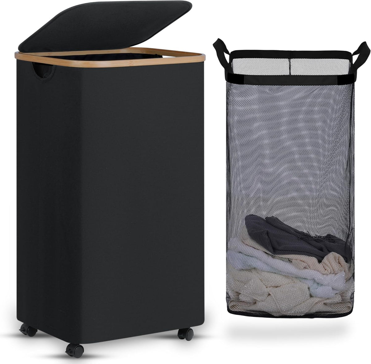 efluky Laundry Basket with Wheels, Tall Rolling Laundry Hamper with Lid and Removable Bag