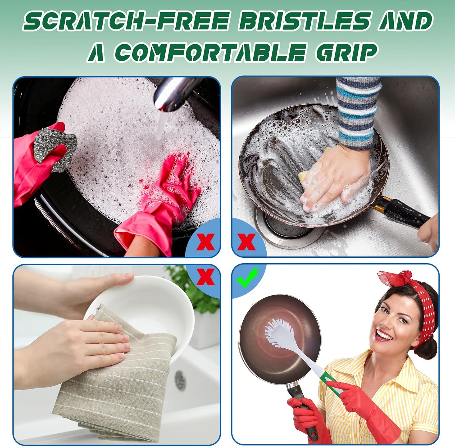 Hsei 20 Pcs Blue and Green Kitchen Scrub Dish Brush Bulk with 11 Inch Anti Slip Handle Cleaning