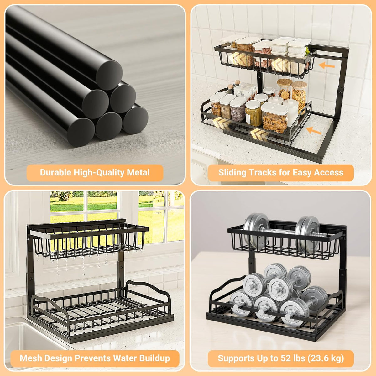 AceMining Under Sink Organizer, 2 Pack Pull-Out Under Cabinet Organizer, 2 Tier Under Sink Storage