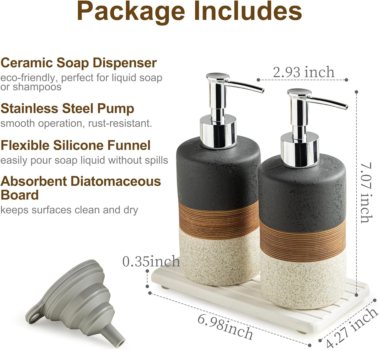 Ceramic Dish Soap Dispensers Set(2 Pack), Hand, Dish, Shower Soap Dispenser for Kitchen Sink &