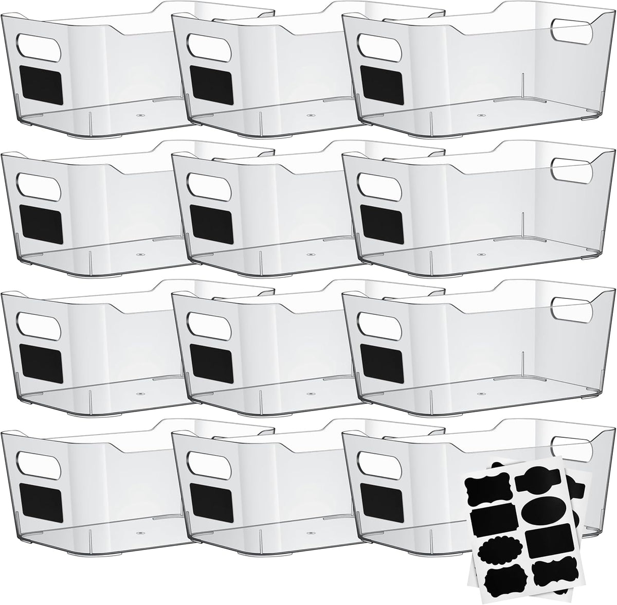Clear Plastic Storage Bins with Labels and Marker, Perfect for Kitchen Organization or Pantry