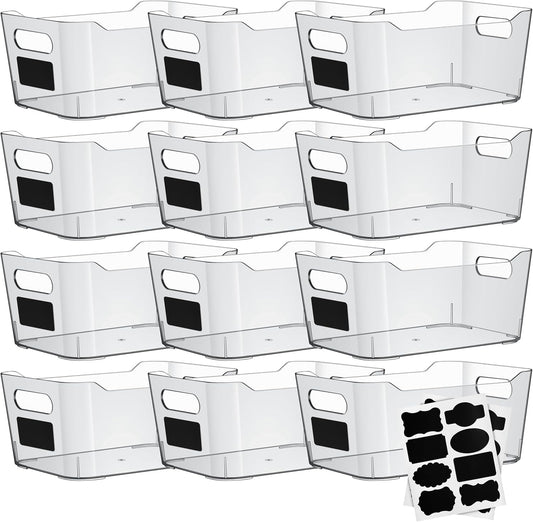 Clear Plastic Storage Bins with Labels and Marker, Perfect for Kitchen Organization or Pantry