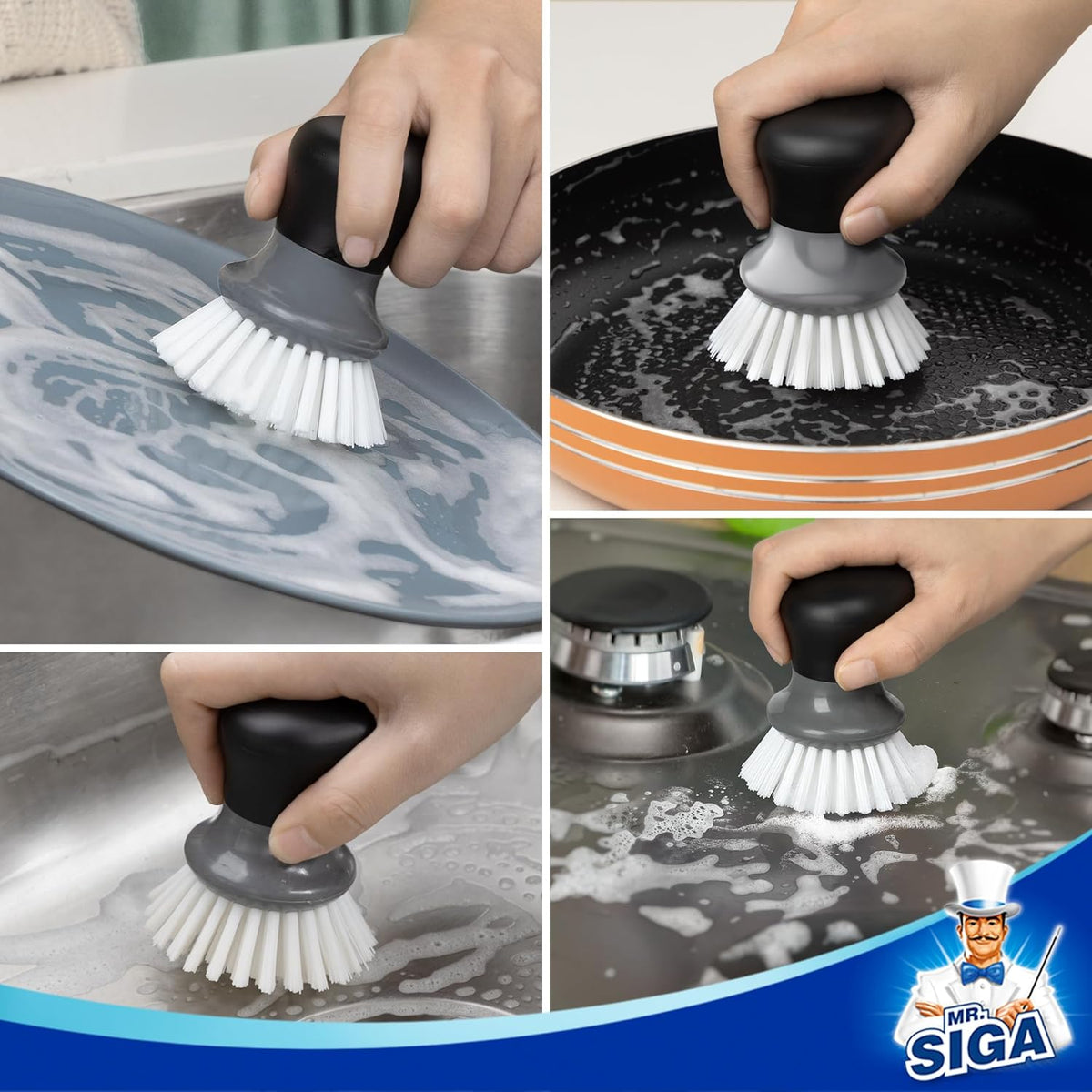 MR.SIGA Dish Scrub Brush, Palm Brush Dish Scrubber with Ergonomic Grip, Kitchen Brushes for Dishes