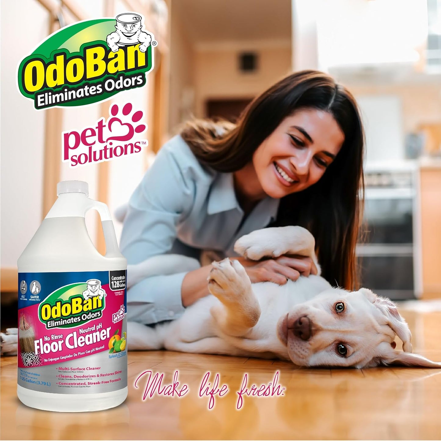 OdoBan Pet Solutions No Rinse Neutral pH Floor Cleaner Concentrate, Made in the USA, Splash O'