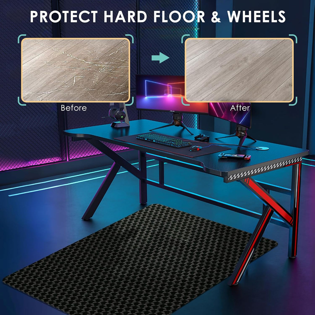 Vicwe Office Chair Mat for Hardwood Floor, 48" x 40" Large Chair Mats, Gaming Chair Mat for
