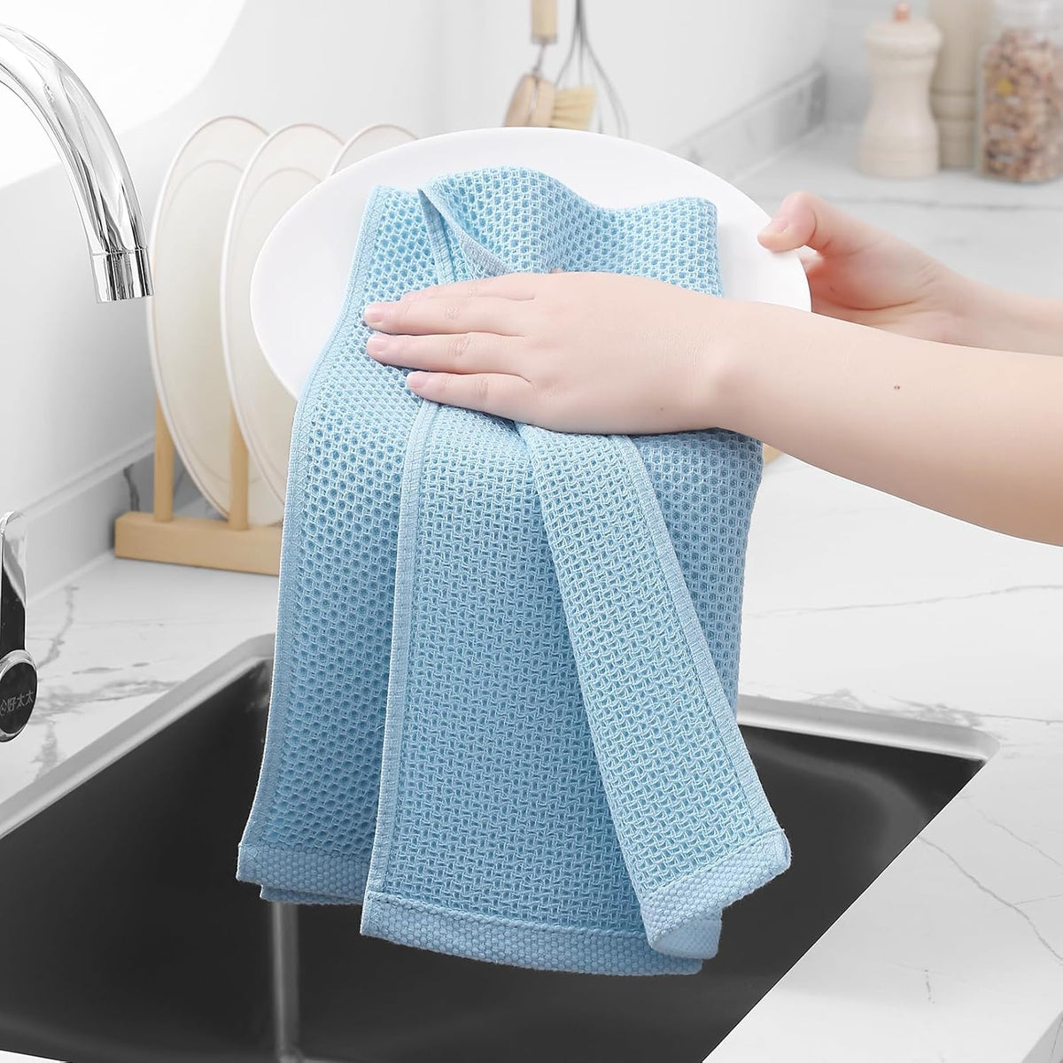 Homaxy 100% Cotton Waffle Weave Kitchen Dish Towels, Ultra Soft Absorbent Quick Drying Cleaning