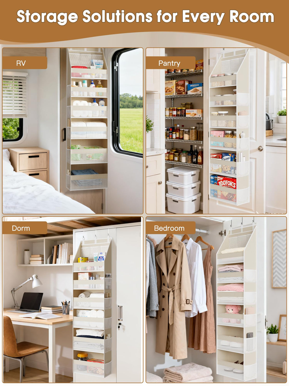 Criusia Over the Door Organizer, 6-Shelf Closet Hanging Storage with 13 Mesh Pockets, 55lbs