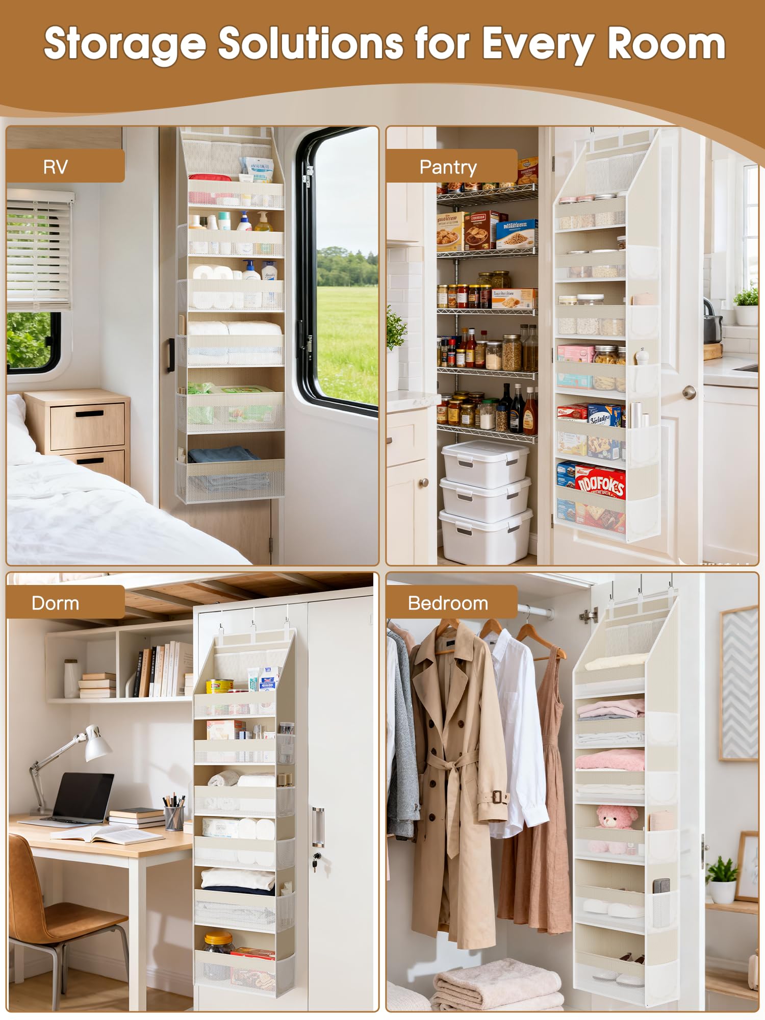 Criusia Over the Door Organizer, 6-Shelf Closet Hanging Storage with 13 Mesh Pockets, 55lbs
