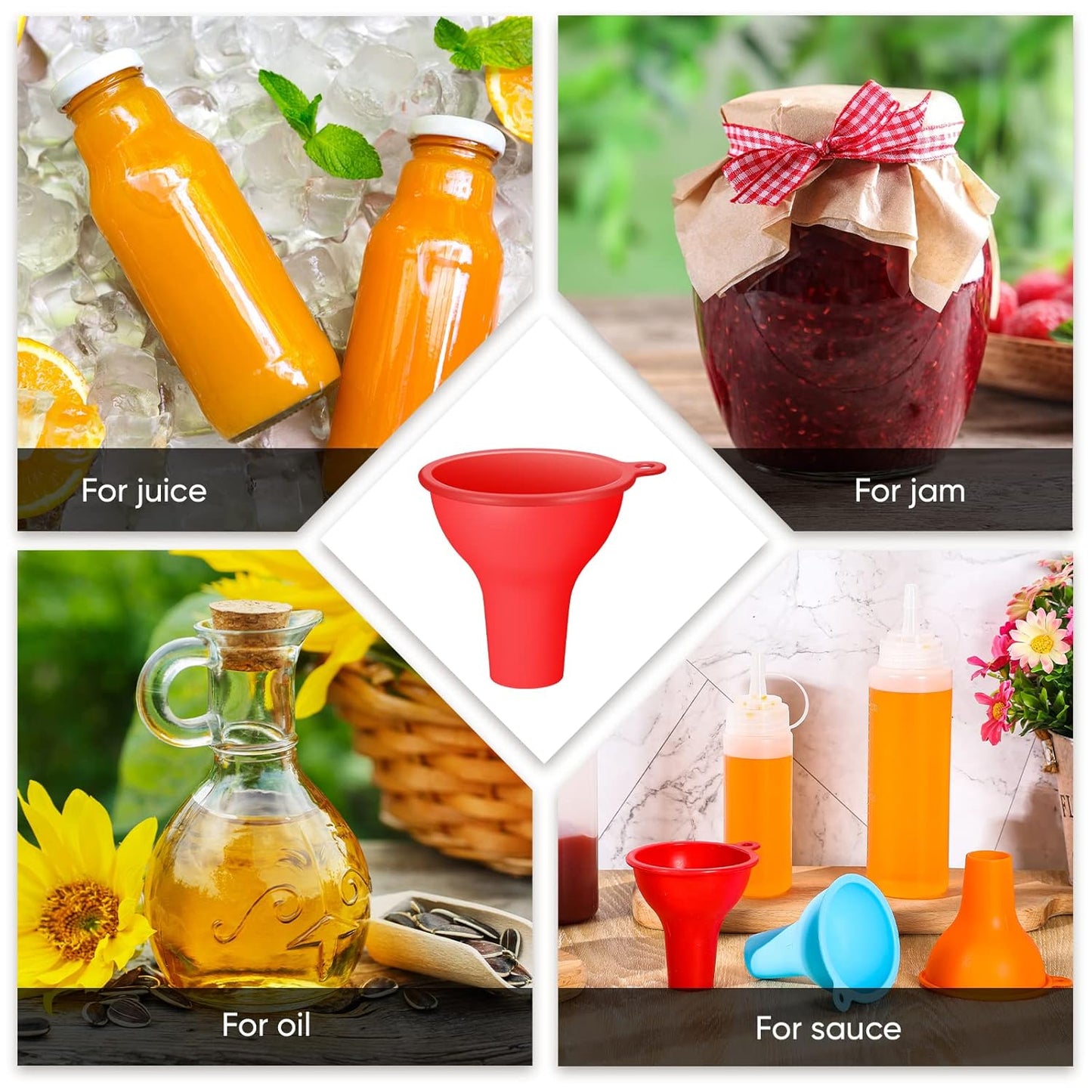 Silicone Funnels 4 Pieces Wide Mouth Funnel Flexible Condiment Sauce Canning Set for Home