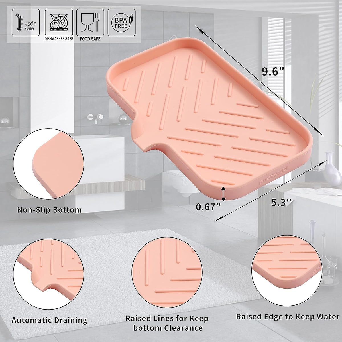 Silicone Bathroom Soap Dishes with Drain Spout-Bathroom and Kitchen Sink Organizer,Sponge