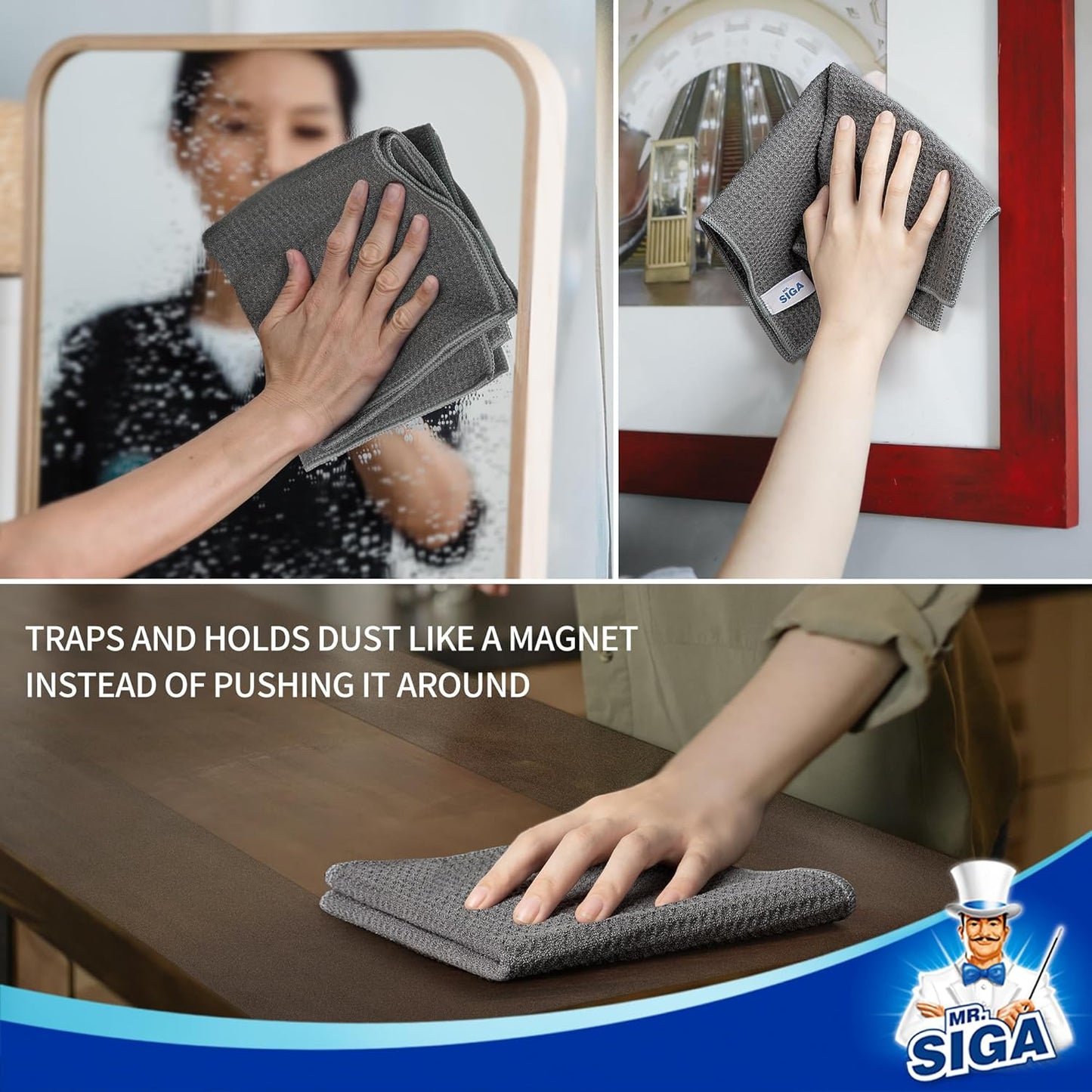 MR.SIGA Waffle Pattern Cleaning Cloths, Reusable Absorbent Microfiber Cleaning Cloths, Lint Free