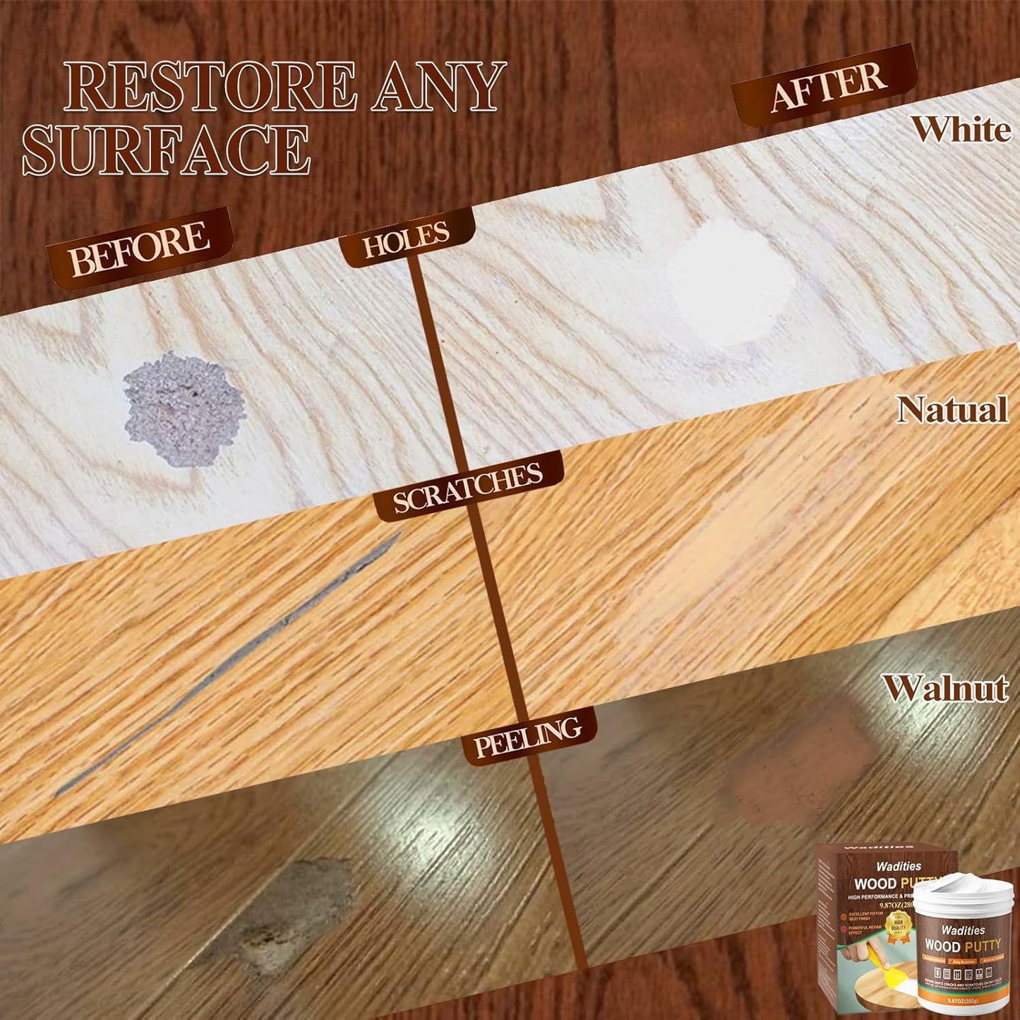 White Wood Filler, White Wood Putty, Paintable Stainable Wood Repair Putty, 9.87 Ounce Wood
