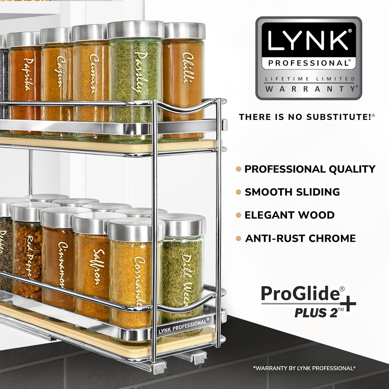 LYNK PROFESSIONAL® Élite™ Pull Out Spice Rack Organizer for Inside Kitchen Cabinets - 4-1/4 inch