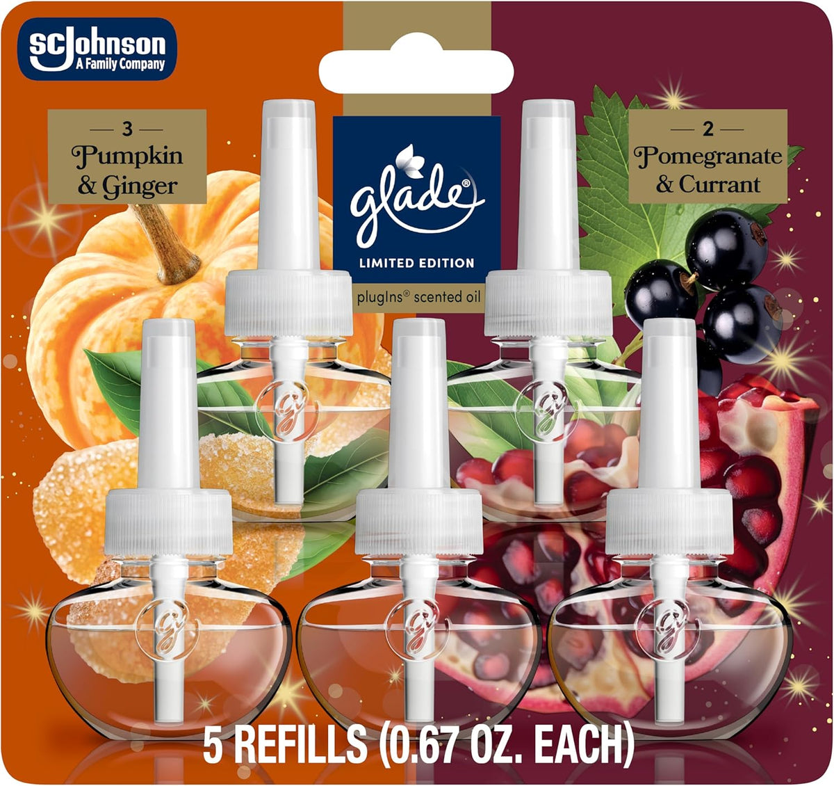 Glade PlugIns Refills Air Freshener, Pumpkin & Ginger and Pomegranate & Currant, Scented and