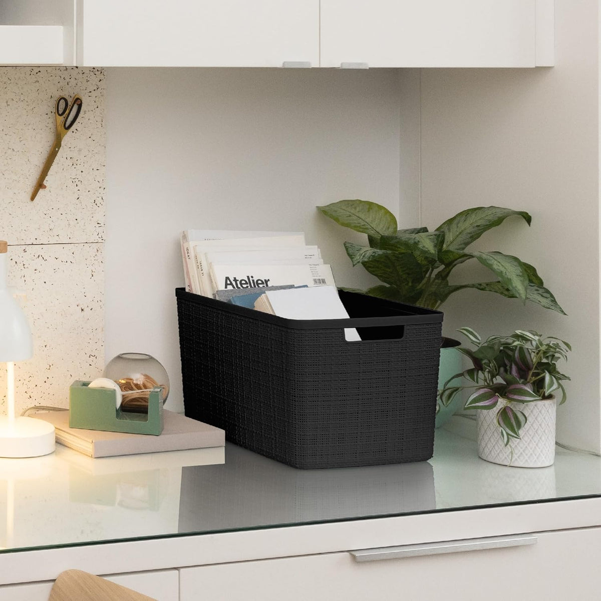 Curver Jute Large Decorative Plastic Organization and Storage Baskets, Perfect Bins for Home