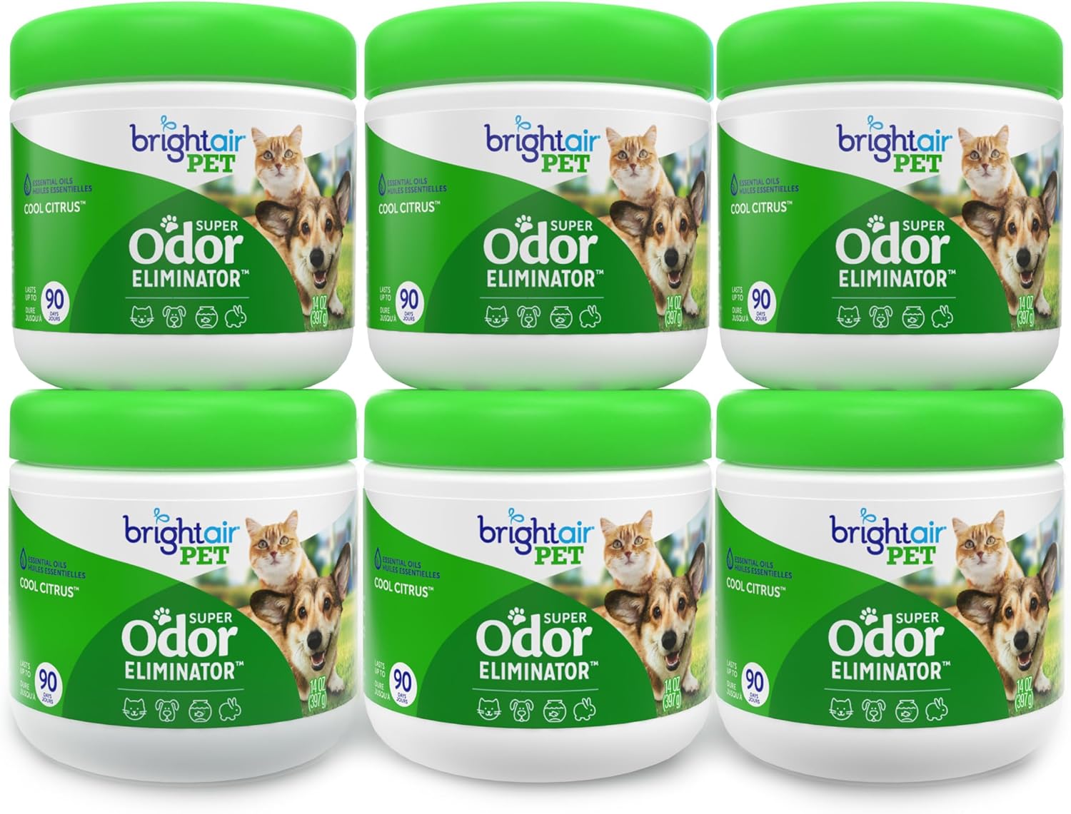 Bright Air 14 oz. Super Odor Eliminator, for Medium-Size Spaces, Cool Citrus Scent, Case of 6, Air