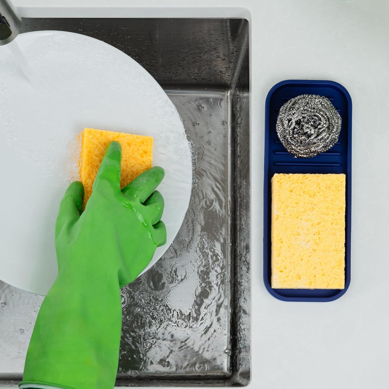 Zulay Kitchen (9x3.5) Silicone Sponge Holder for Kitchen Sink - Flexible Multipurpose Soap Tray