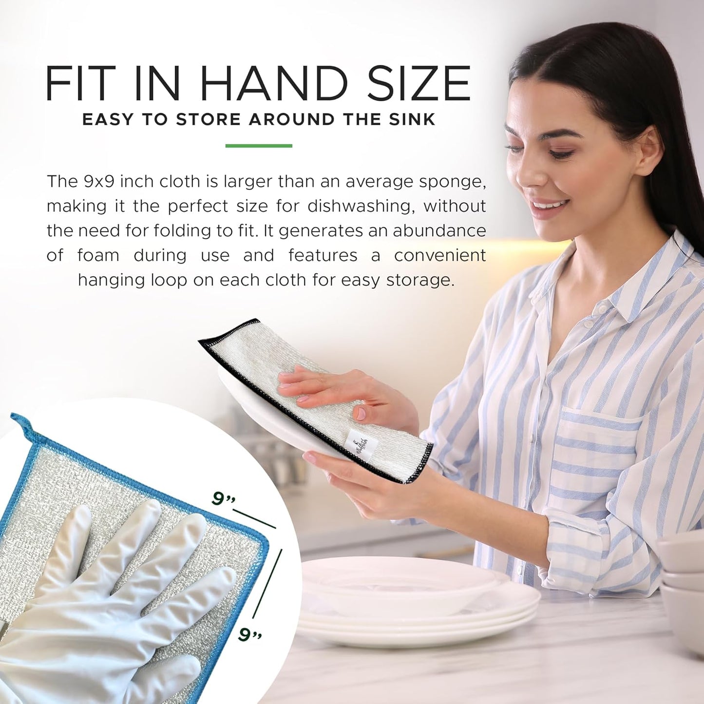 Whiffkitch Dishcloths Dishrags for Kitchen and Household Cleaning 9x9 6-Pack Non-Scratch 2-Ply
