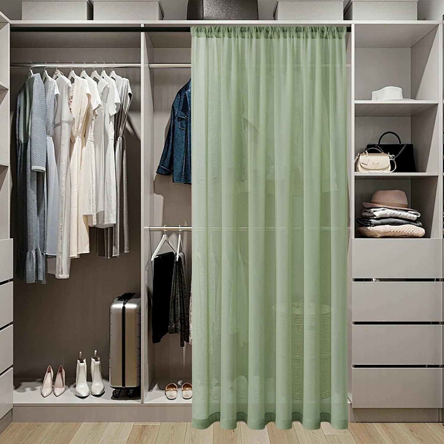 Tollpiz Sheer Door Curtains Closet Linen Textured Curtain Sheers Doorway Light Filtering Voile