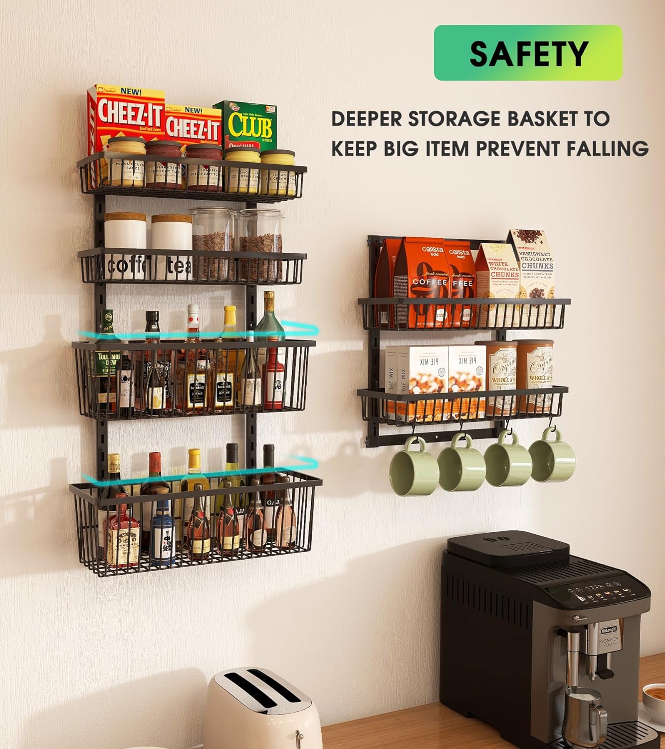 9-Tier Over The Door Pantry Organizer, Pantry Storage and Organization, Black Metal Hanging Spice