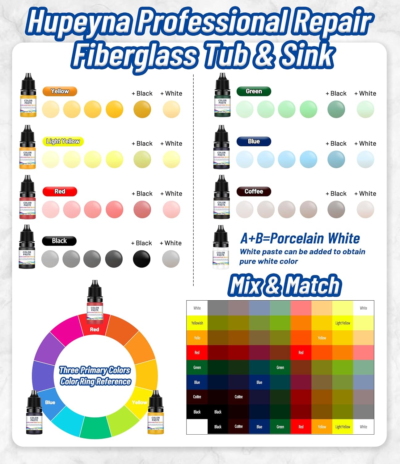 Fiberglass Repair Kit, Bathtub Repair Kit for Tile, Acrylic, Ceramic, Enamel, Kitchen Bathroom Fix