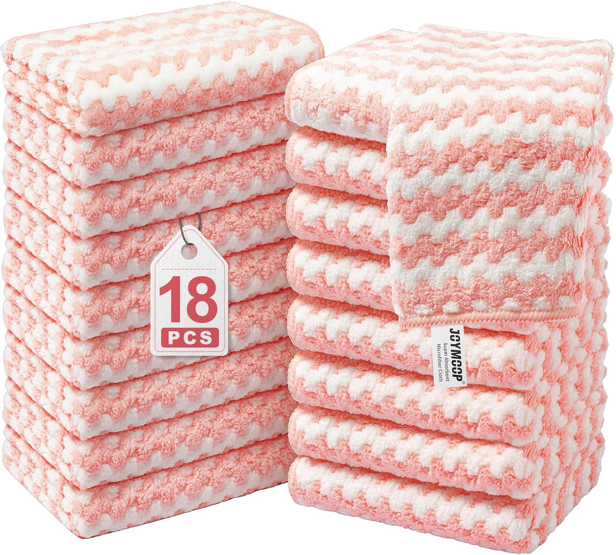 JOYMOOP Microfiber Cleaning Cloths – 18 Pack, 10" x 10", Pink – Reusable, Lint-Free, Super