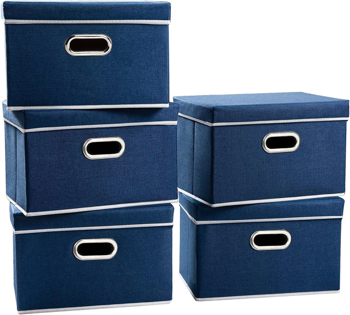 PRANDOM Foldable Storage Bin with Lid [5-Pack] Linen Fabric Decorative Storage Box Organizer
