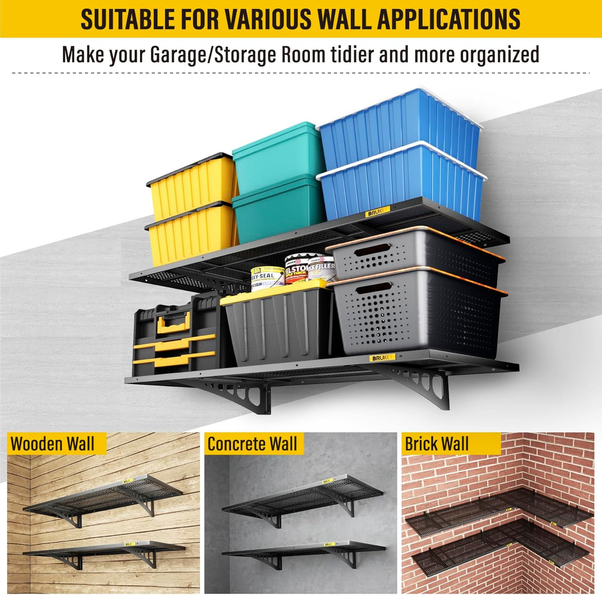 2Pack 1.64x4ft Adjustable Metal Garage Wall Shelving Heavy Duty Garage Storage Shelf Wall Mounted