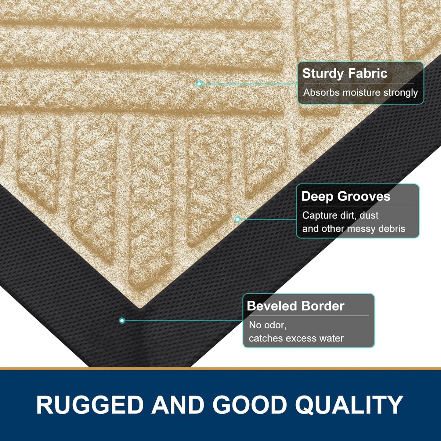 Smiry Front Door Mat Outside Entrance, Heavy Duty Outdoor Indoor Natural Rubber Doormat, Non Slip