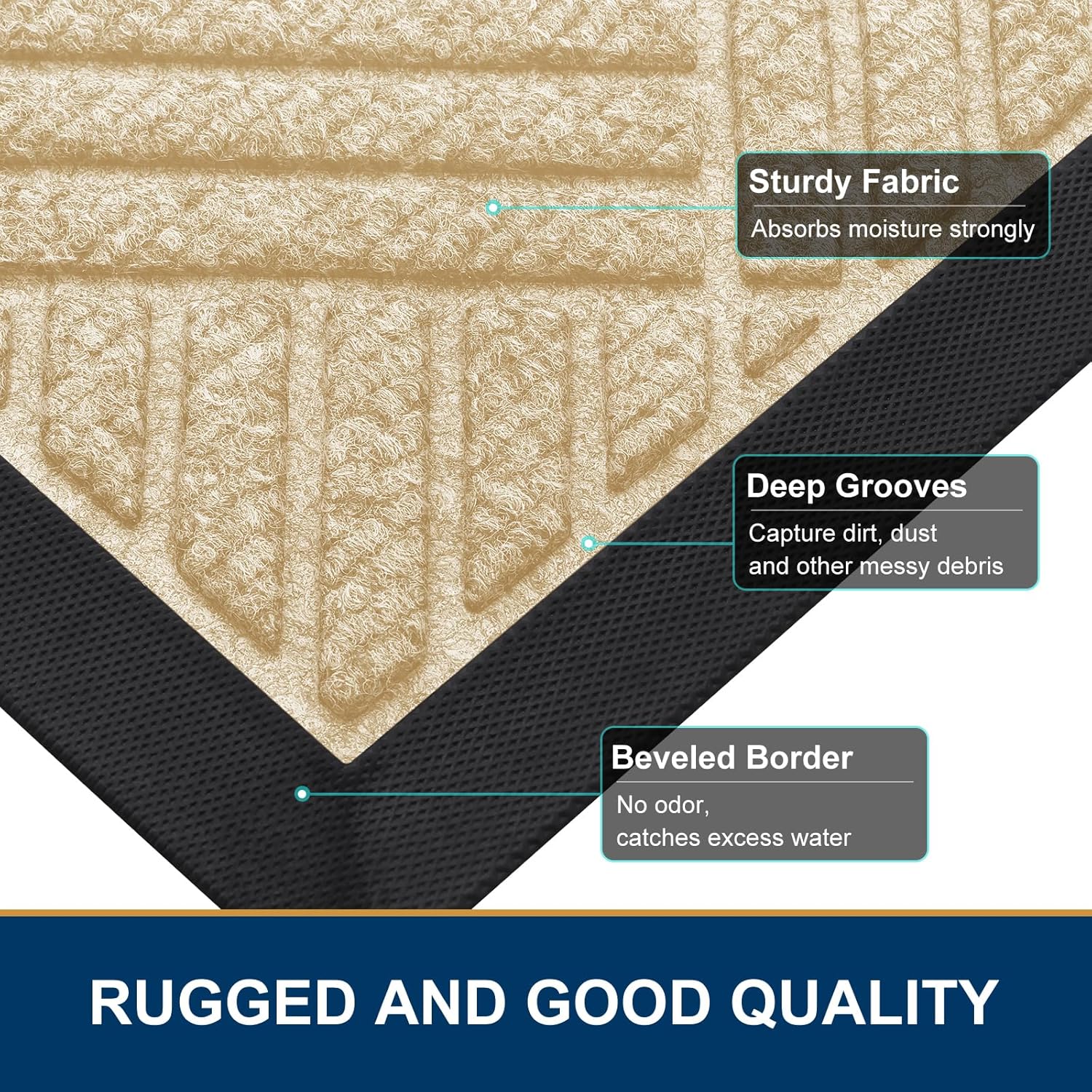 Smiry Front Door Mat Outside Entrance, Heavy Duty Outdoor Indoor Natural Rubber Doormat, Non Slip