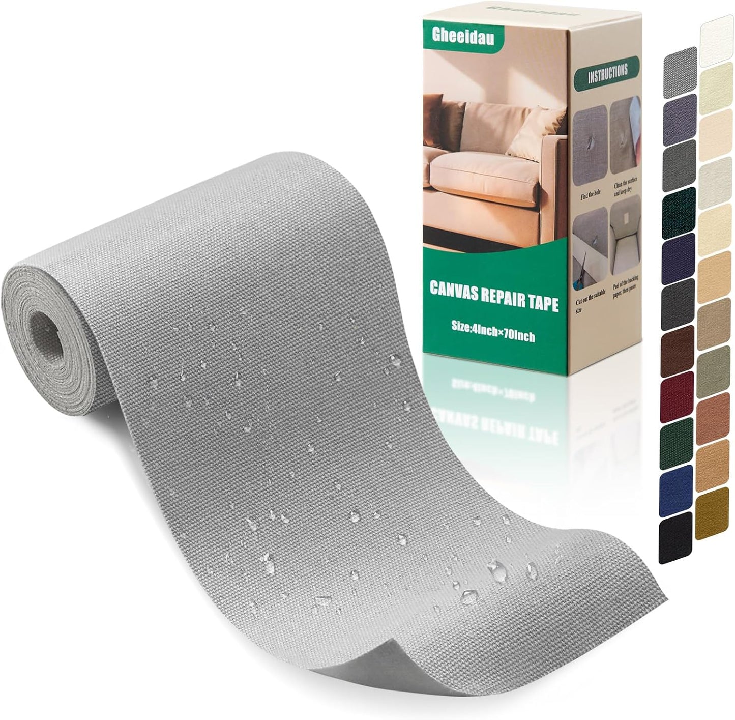 Canvas Repair Tape 4×70 Inch Waterproof Self-Adhesive Fabric Repair Patch for Repairing Boat