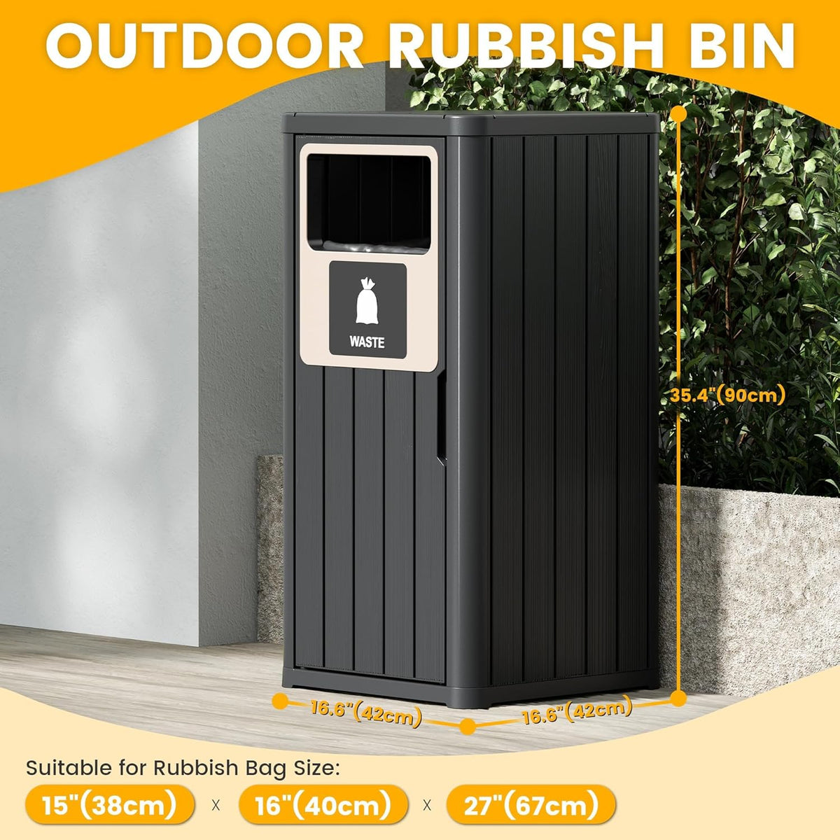 22 Gallon Outdoor Trash Can Waterproof Resin Patio Garbage Can for Outdoor Trash Bin for Patio