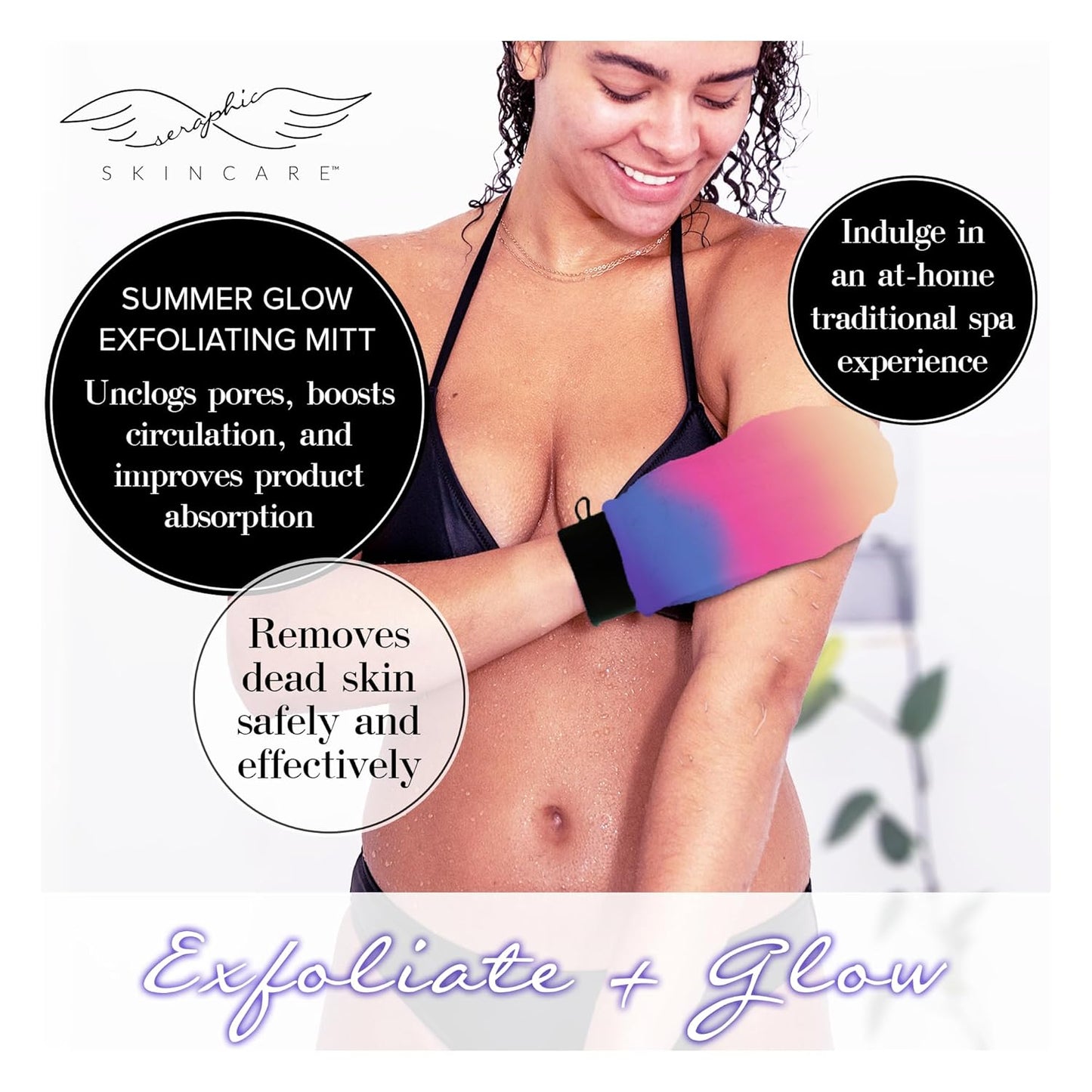 Seraphic Skincare (Summer Glow) Premium Exfoliating Mitt for Body 1pc– 100% Vegan Viscose