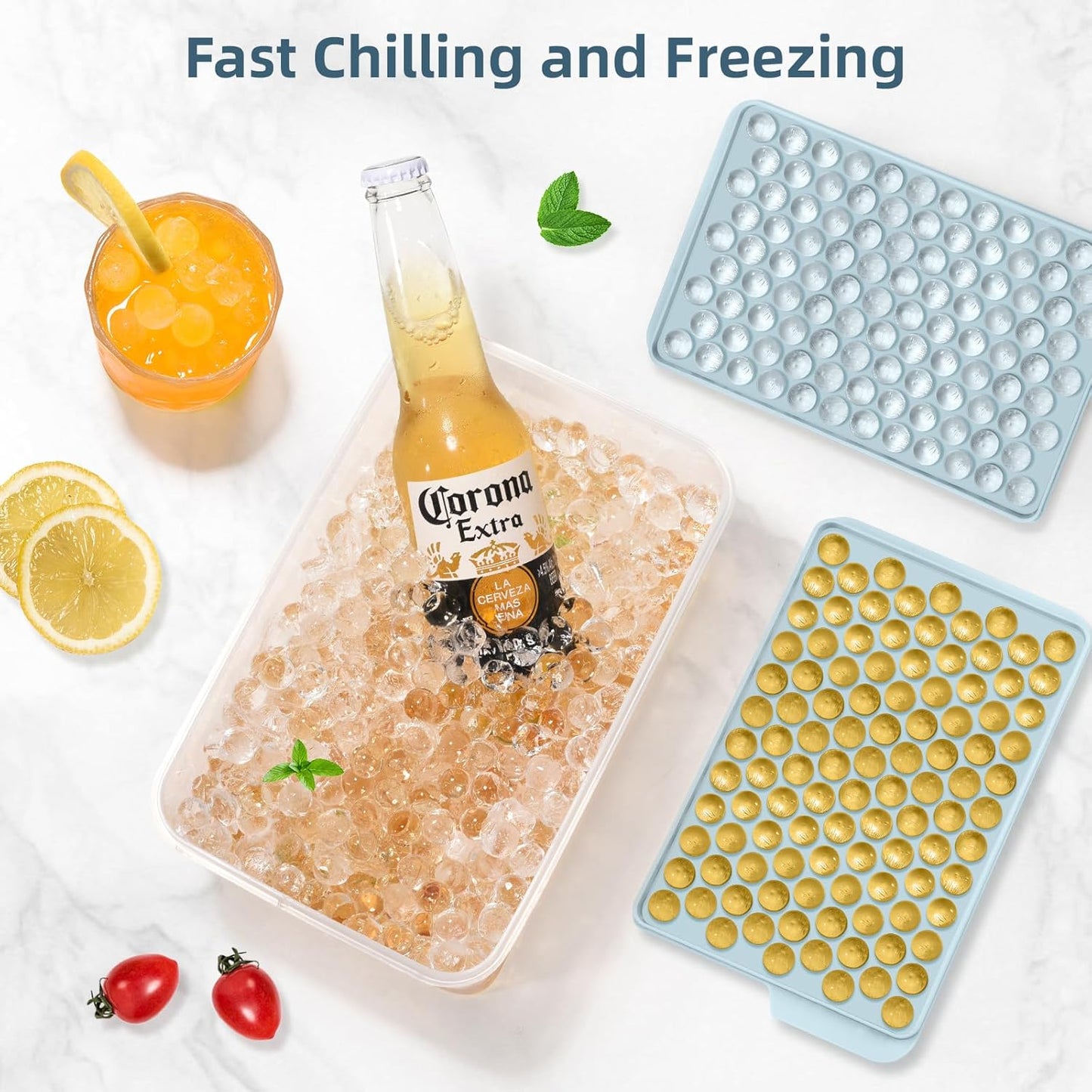 WIBIMEN Mini Ice Cube Trays, Small Tiny Round Pebble Crushed Nugget Ice Trays for Freezer with Lid