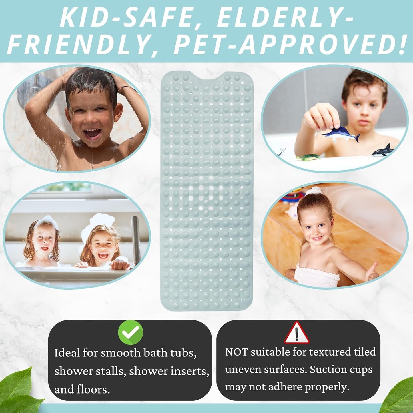 ENKOSI Bath Mat - Large Non Slip Bathtub & Shower Mat - Extra Long 40 x 16 Inch Bathroom Mats for
