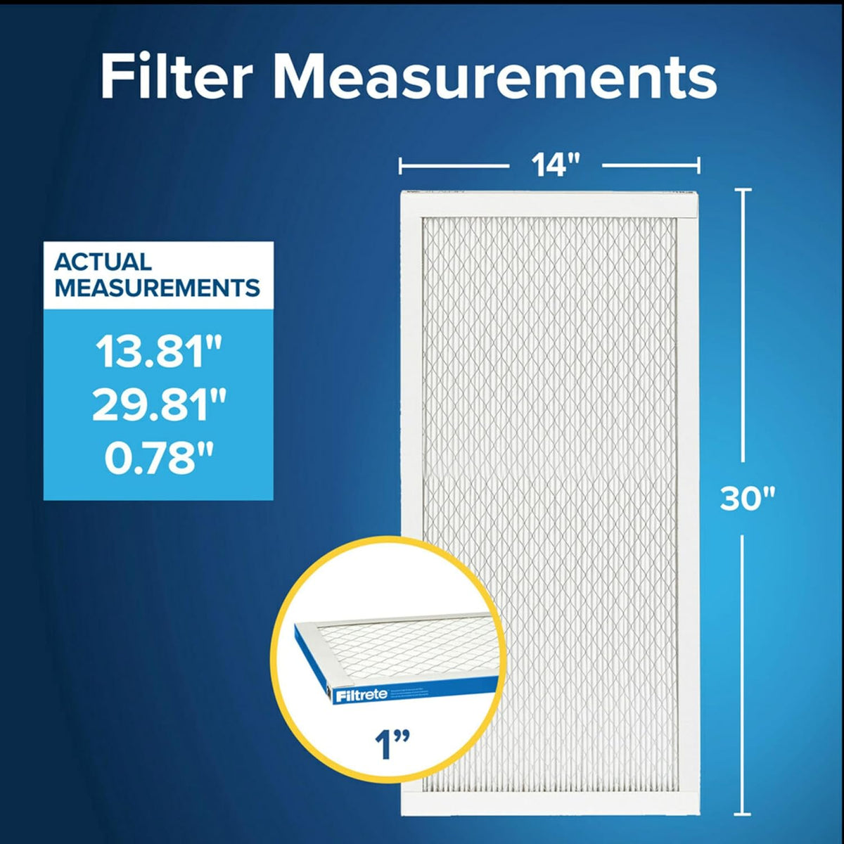 Filtrete 14x30x1 AC Furnace Air Filter, MERV 13, MPR 1900, Premium Allergen, Bacteria & Virus
