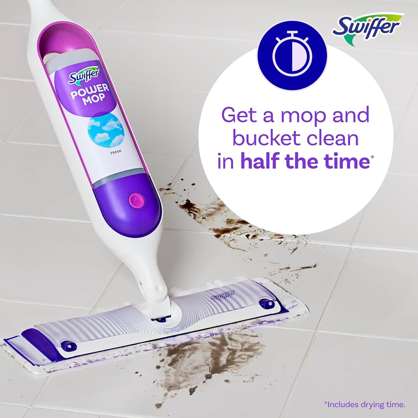 Swiffer PowerMop Multi-Surface Mop Kit for Floor Cleaning, Includes PowerMop, 2 Mopping Pad