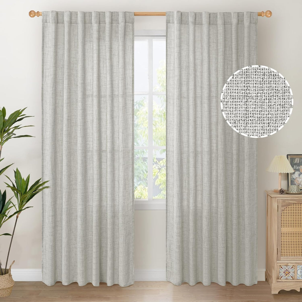 YoungsTex Light Grey Linen Curtains 80 Inch Length for Living Room, Light Filtering Semi Sheer