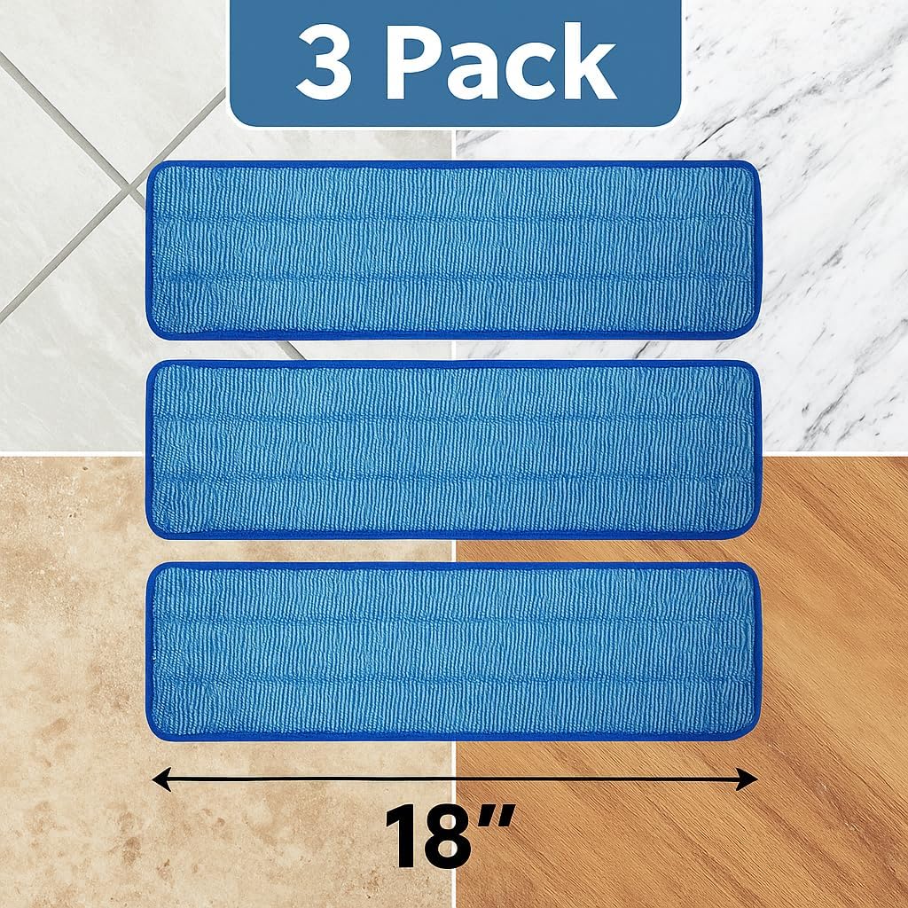 3 Pack Microfiber Pad Universal Commercial 17-18 Inch Head- Heavy Duty - Wet & Dry Commercial