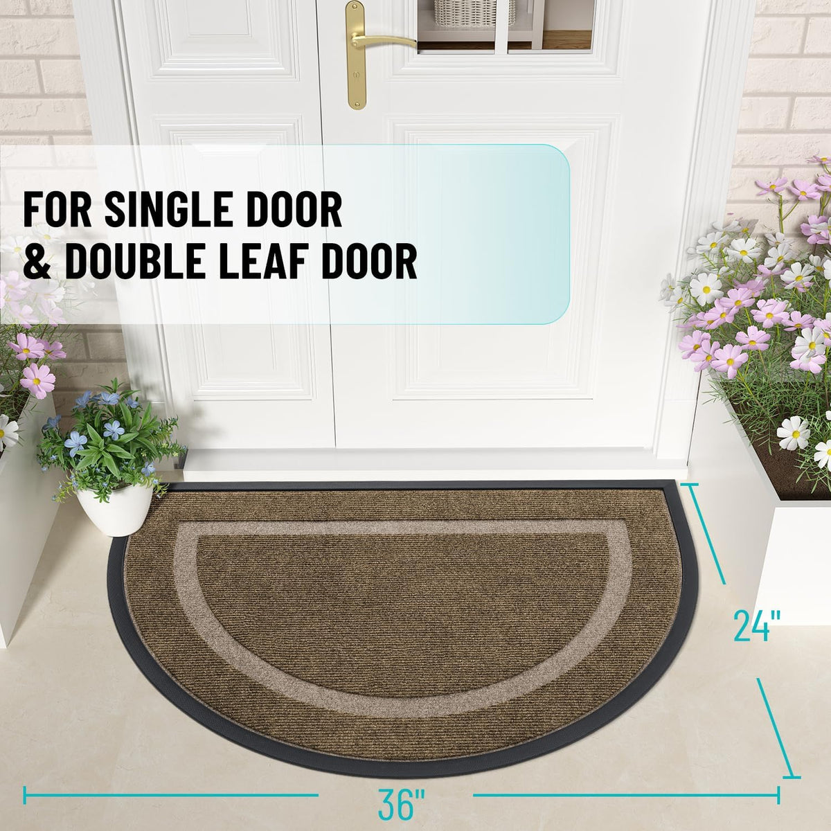 OLANLY Half Circle Door Mat Indoor Outdoor Entrance Welcome, Waterproof All-Season, All-Weather
