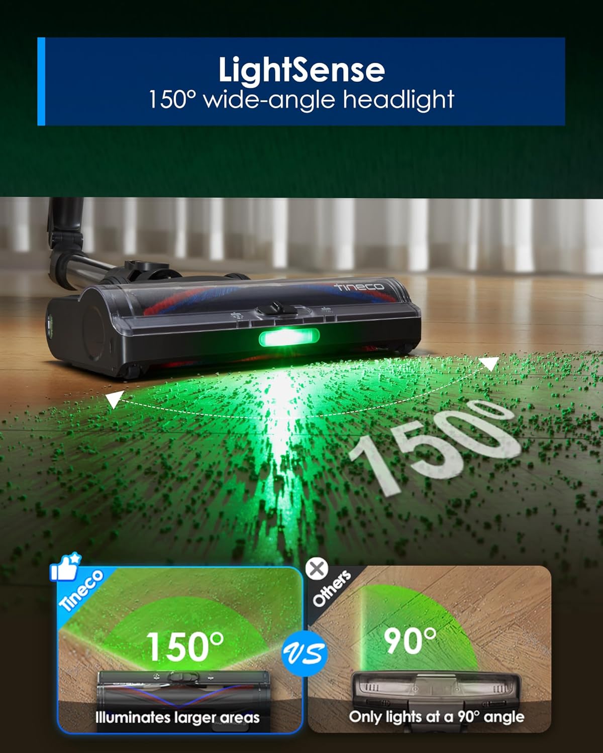 Tineco Pure ONE S70 Cordless Vacuum Cleaner, 200AW Powerful Suction, 3D Sense Pro Cleaning System