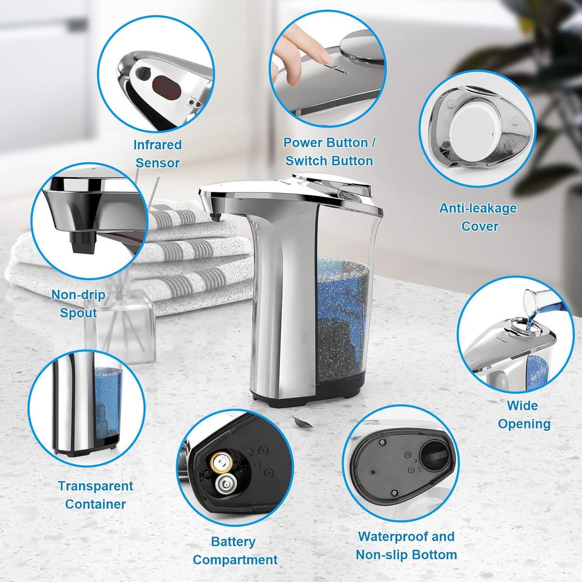 Automatic Soap Dispenser, Touchless Dish Soap Dispenser 17oz/500ml with Infrared Sensor, 5
