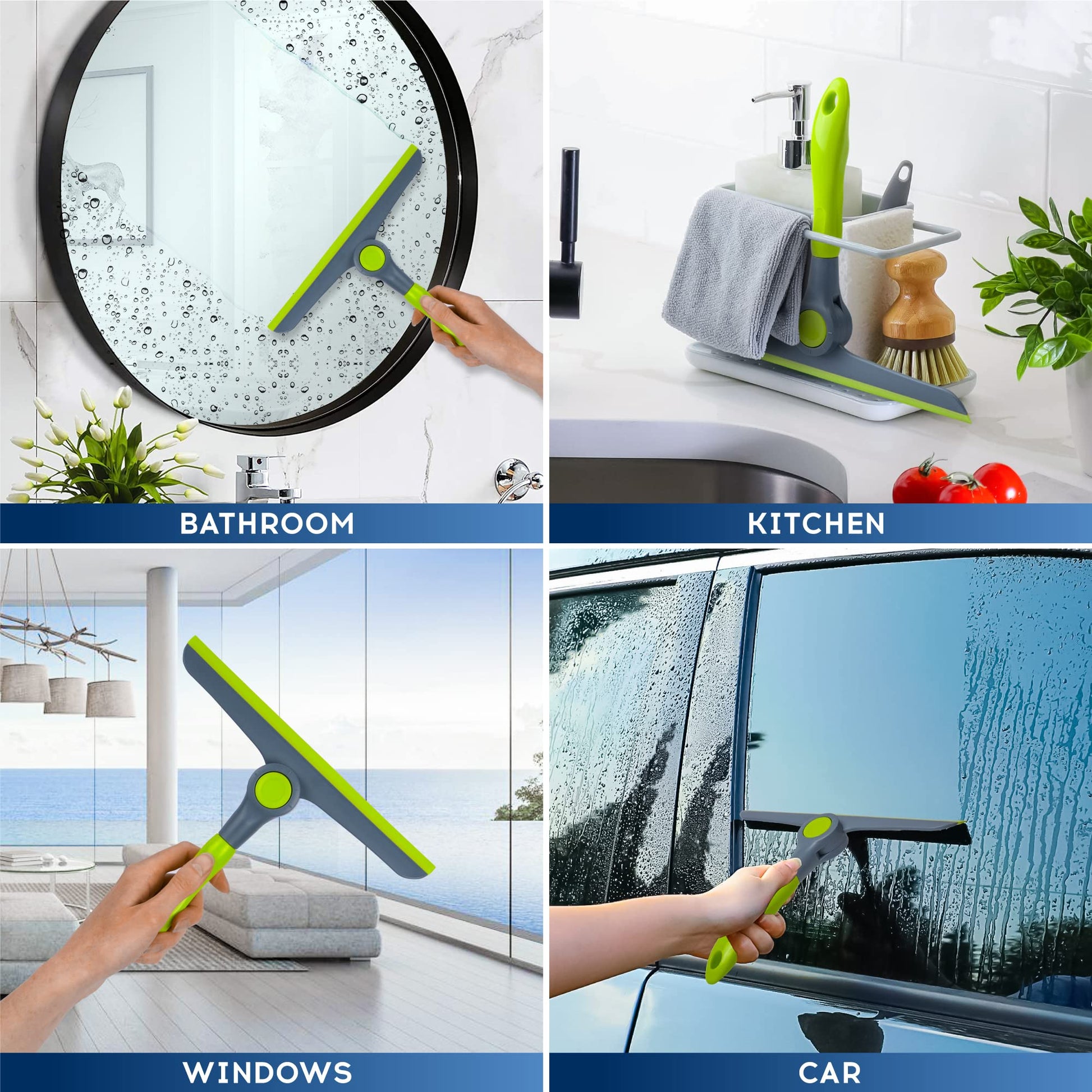 DSV Standard 10" Heavy Duty Green, Grey Window Cleaning Squeegee, Handheld Squeegee for Glass