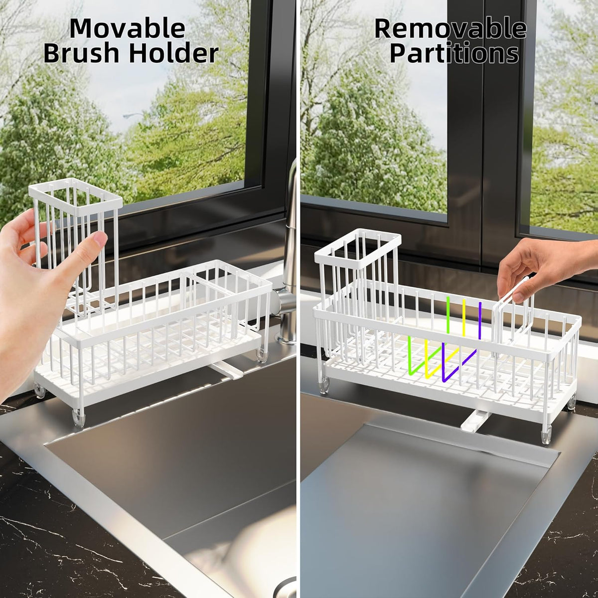 Moforoco Extra Large Kitchen Sink Caddy, Rustproof Sponge Holder for Kitchen Sink with High Brush