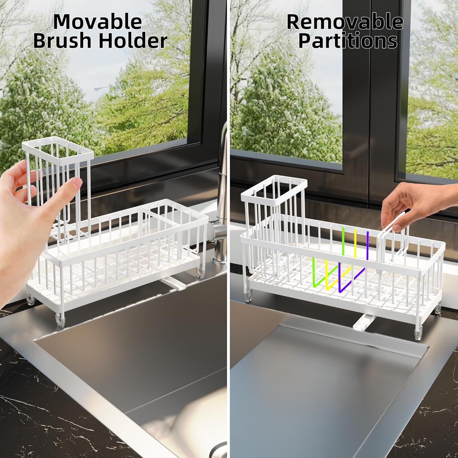 Moforoco Extra Large Kitchen Sink Caddy, Rustproof Sponge Holder for Kitchen Sink with High Brush