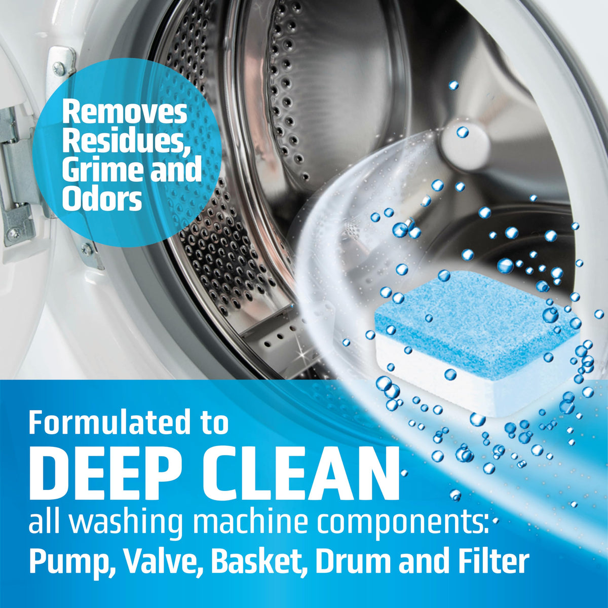 MIGHTY CLEAN Washing Machine Cleaner Tablets 24 Pack - 1 Year Supply, Septic Safe Washing Machine