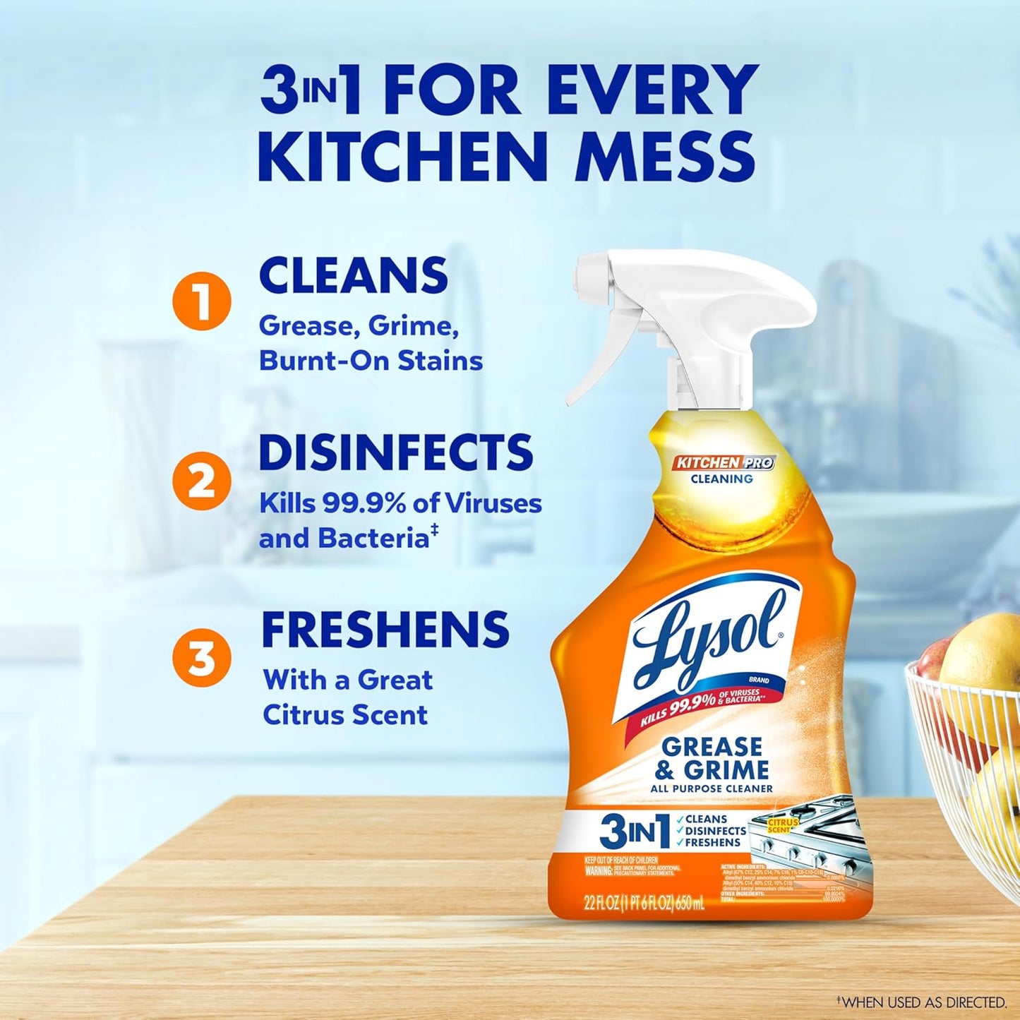 Lysol Pro Kitchen Spray Cleaner and Degreaser, Antibacterial All Purpose Cleaning Spray for