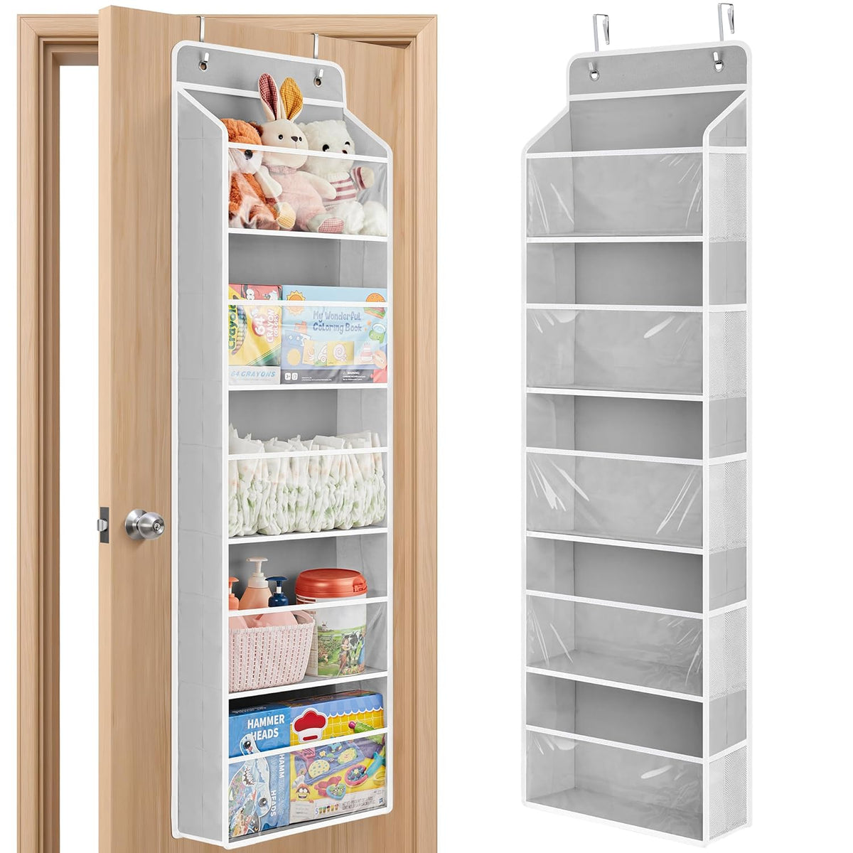 JARLINK Toy Stuffed Animal Storage, Over The Door Organizer W/Clear View Windows, 44lb Load, Baby