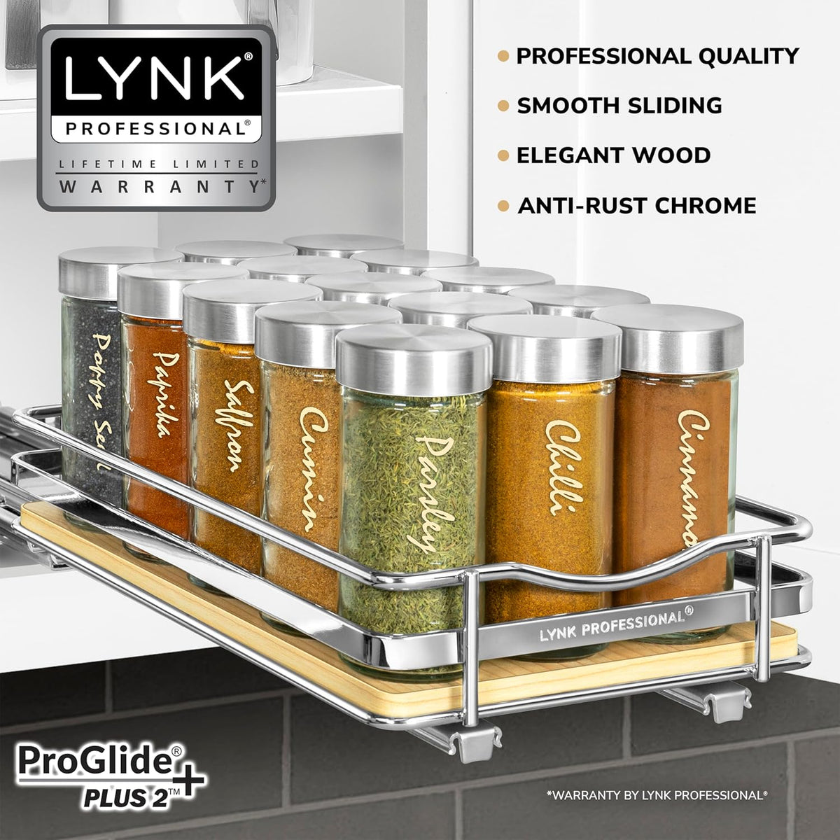 LYNK PROFESSIONAL® Élite™ Pull Out Spice Rack Organizer for Inside Kitchen Cabinets - 6-1/4 inch